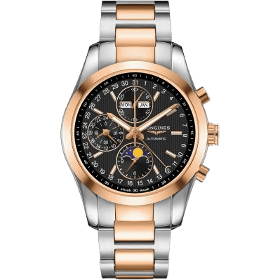 Conquest Classic Moonphase Stainless Steel - Red Gold / Black / Bracelet