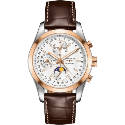 Conquest Classic Moonphase Stainless Steel - Red Gold / Silver
