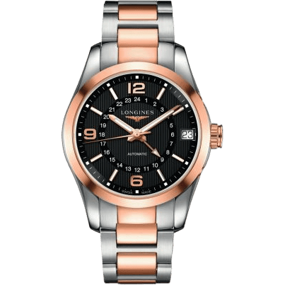 Conquest Classic 42 GMT Stainless Steel - Red Gold / Black / Bracelet