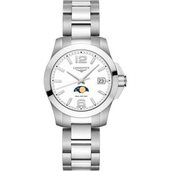 Conquest 34 Quartz Moonphase Stainless Steel / White / Bracelet