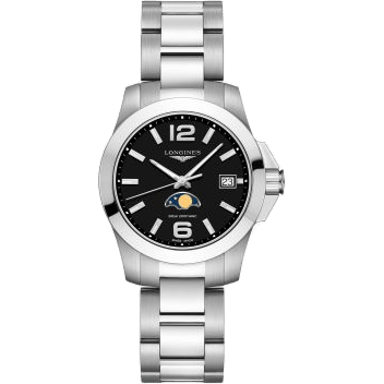 Conquest 34 Quartz Moonphase Stainless Steel / Black / Bracelet