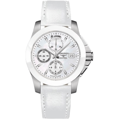 Conquest Chronograph White Ceramic Leather