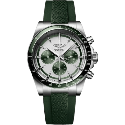 Conquest Chronograph 42 Stainless Steel / Silver - Green / Rubber