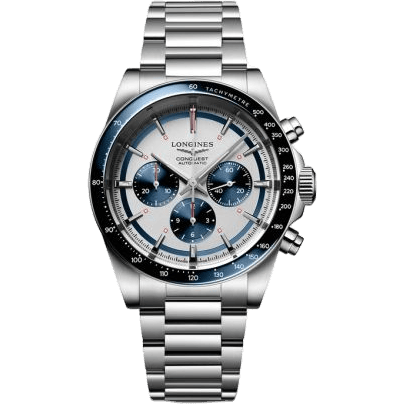 Conquest Chronograph 42 Stainless Steel / Silver - Blue / Bracelet