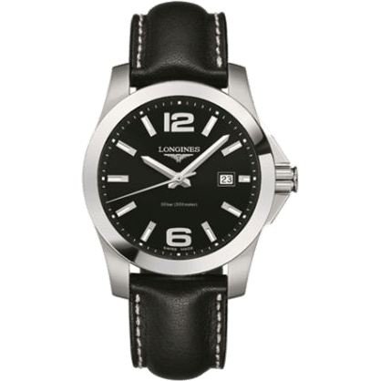 Conquest Quartz 41mm Black Leather