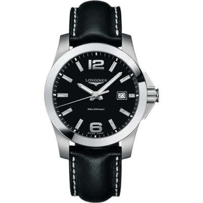 Conquest Quartz 41mm Black Leather