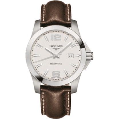 Conquest Quartz 41mm Silver Leather