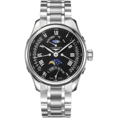 Master Collection 44 Retrograde Moonphase Stainless Steel / Black-Roman / Bracelet