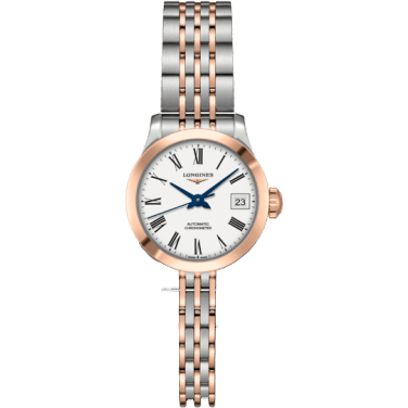 Record 26mm Stainless Steel / Pink Gold / White-Roman / Bracelet