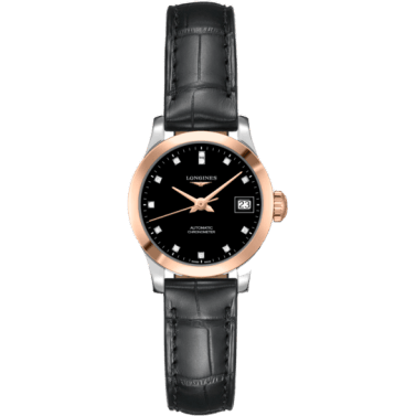 Record 26mm Stainless Steel / Pink Gold / Black-Diamond / Alligator