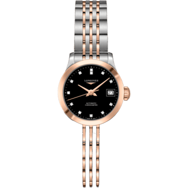 Record 26mm Stainless Steel / Pink Gold / Black-Diamond / Bracelet