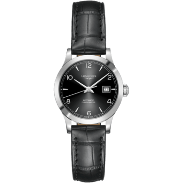 Record 30mm Stainless Steel / Black-Arabic / Alligator
