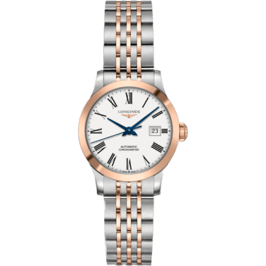 Record 30mm Stainless Steel / Pink Gold / White-Roman / Bracelet
