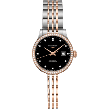 Record 30mm Stainless Steel / Pink Gold / Diamond / Black-Diamond / Bracelet