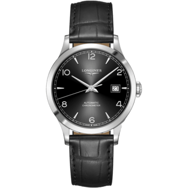 Record 38.5mm Stainless Steel / Black-Arabic / Alligator