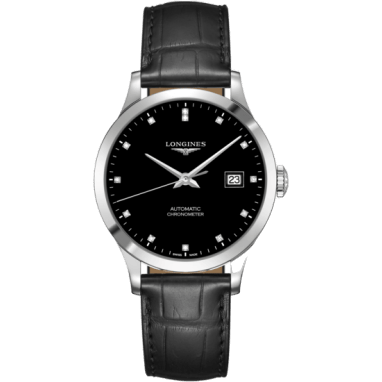 Record 38.5mm Stainless Steel / Black-Diamond / Alligator