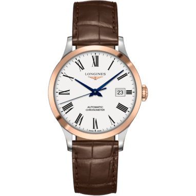 Record 38.5mm Stainless Steel / Pink Gold / White-Roman / Alligator