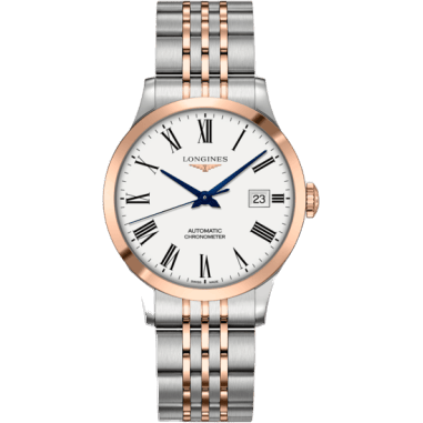 Record 38.5mm Stainless Steel / Pink Gold / White-Roman / Bracelet