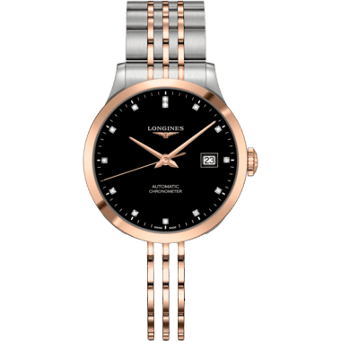 Record 38.5mm Stainless Steel / Pink Gold / Black-Diamond / Bracelet