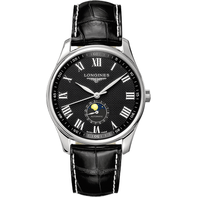 Master Collection 42 Moonphase Stainless Steel / Black-Roman / Alligator