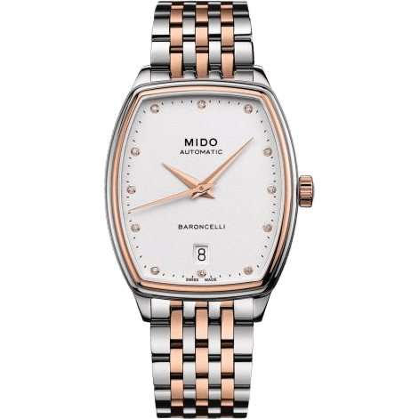 Baroncelli Tonneau Lady Stainless Steel - Rose Gold / White - Diamond / Bracelet