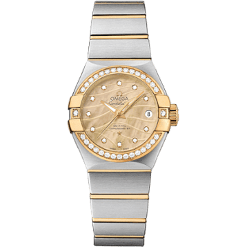 Constellation Co-Axial 27 Brushed Stainless Steel / Yellow Gold / Diamond Bezel / Champagne MOP