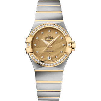 Constellation Co-Axial 27 Brushed Stainless Steel / Yellow Gold / Diamond Bezel / Champagne Feather