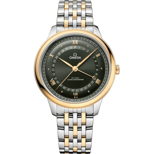 De Ville Prestige Co-Axial Master Chronometer Pointer Date 42 Stainless Steel / Yellow Gold / Green Sunburst / Bracelet