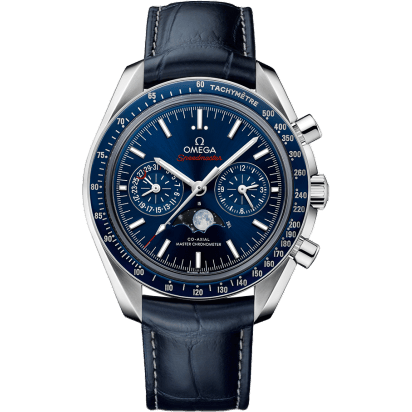 Speedmaster Moonphase Chronograph Master Chronometer Stainless Steel / Blue / Alligator