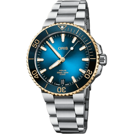 Aquis Date Calibre 400 41.5 Stainless Steel - Yellow Gold / Blue / Bracelet