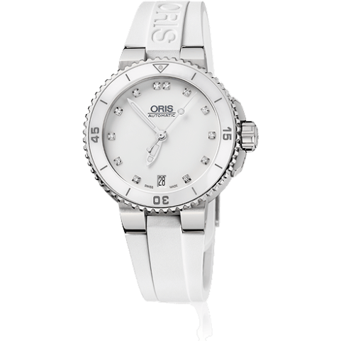 Aquis Date 36 Stainless Steel / White - Diamond / Rubber