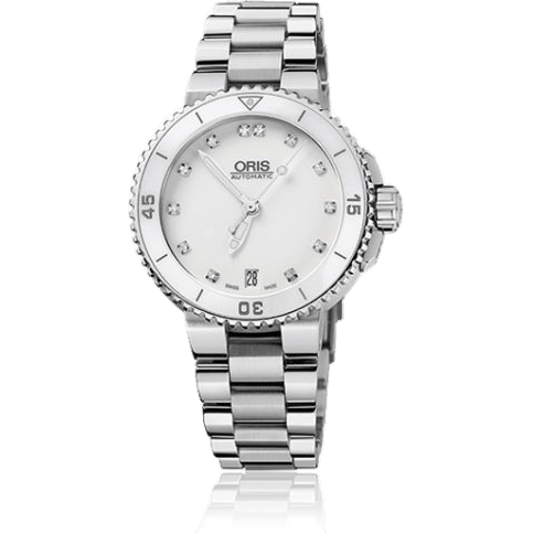 Aquis Date 36 Stainless Steel / White - Diamond / Bracelet