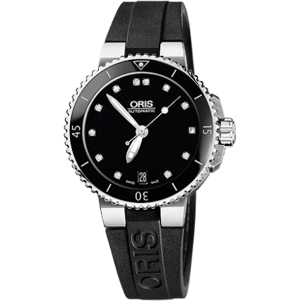 Aquis Date 36 Stainless Steel / Black - Diamond / Rubber