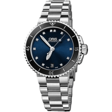 Aquis Date 36 Stainless Steel / Blue - Diamond / Bracelet