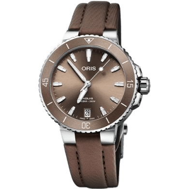 Aquis Date 36.5 Stainless Steel / Brown / Textile