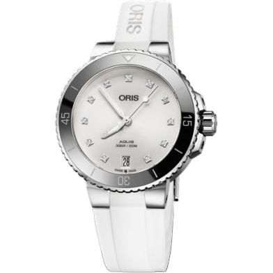 Aquis Date 36.5 Stainless Steel / White - Diamond / Rubber