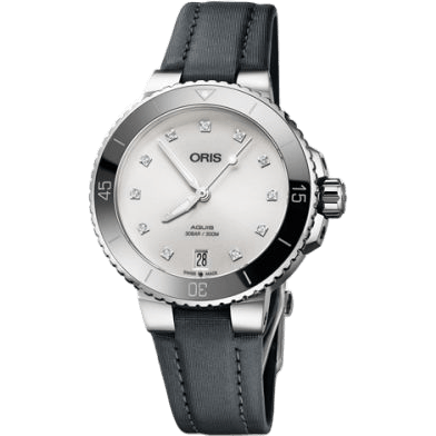 Aquis Date 36.5 Stainless Steel / White - Diamond / Textile