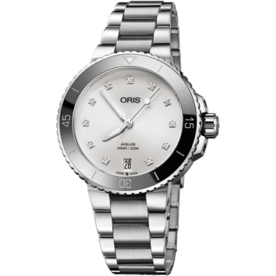 Aquis Date 36.5 Stainless Steel / White - Diamond / Bracelet