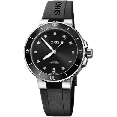 Aquis Date 36.5 Stainless Steel / Black - Diamond / Rubber