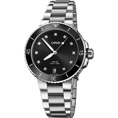 Aquis Date 36.5 Stainless Steel / Black - Diamond / Bracelet