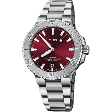 Aquis Date 41.5 Relief Stainless Steel / Cherry / Bracelet