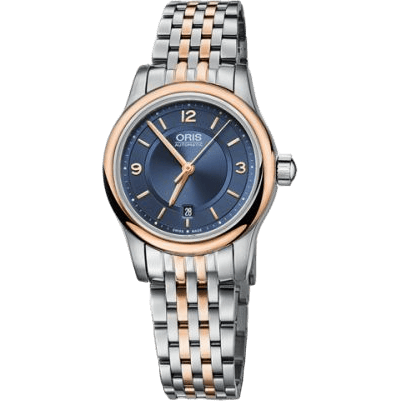 Classic Date Lady 28.5 Stainless Steel - Rose Gold / Blue / Bracelet