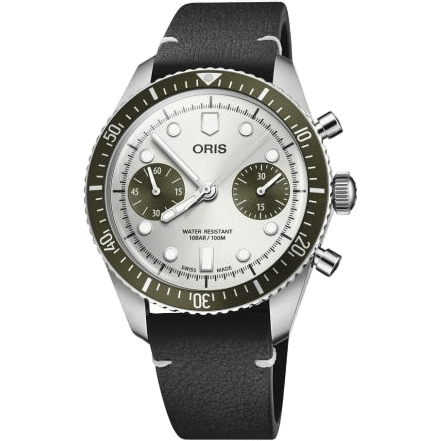 Divers Sixty-Five 40 Chronograph Stainless Steel / Silver - Green / Strap