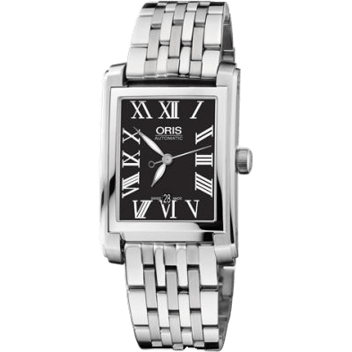 Rectangular Date 24.5 Stainless Steel / Black - Roman / Bracelet