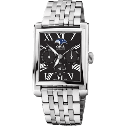 Rectangular Complication Stainless Steel / Black - Roman / Bracelet