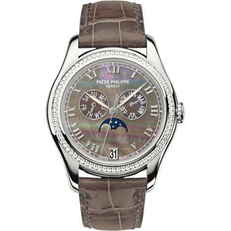 Annual Calendar 4936 White Gold Diamond Black Mother of Pearl