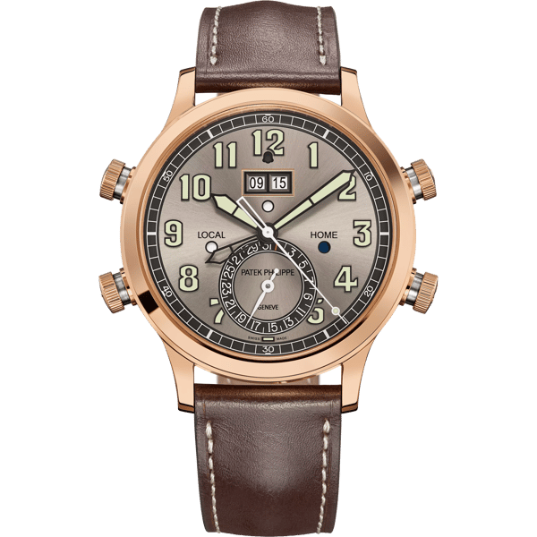 Calatrava Pilot Travel Time Alarm 5520 Rose Gold / Grey