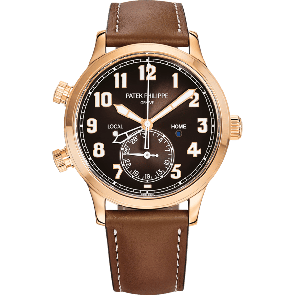 Calatrava Pilot Travel Time 5524 Rose Gold / Brown
