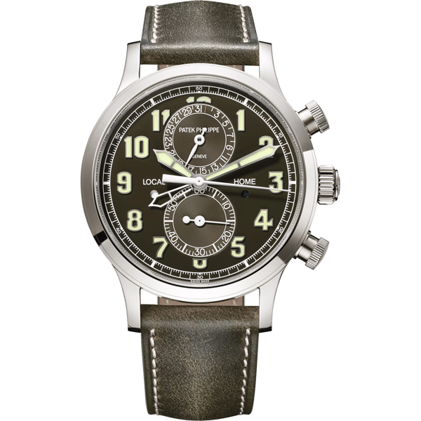 Calatrava Pilot Travel Time Chronograph White Gold / Green
