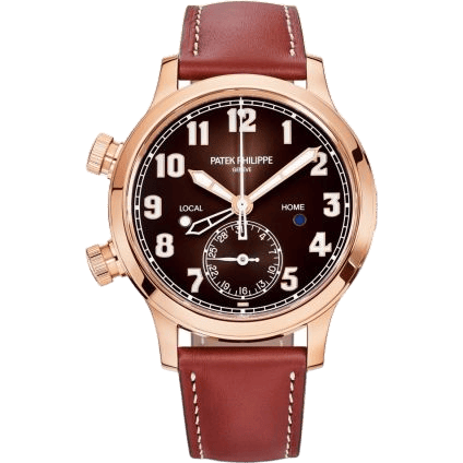 Calatrava Pilot Travel Time 7234 Rose Gold / Brown
